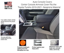 Buy Neoprene Center Console Armrest Cover fits the Toyota Tundra 2010-2021 (all model Tundras with front bucket seats)